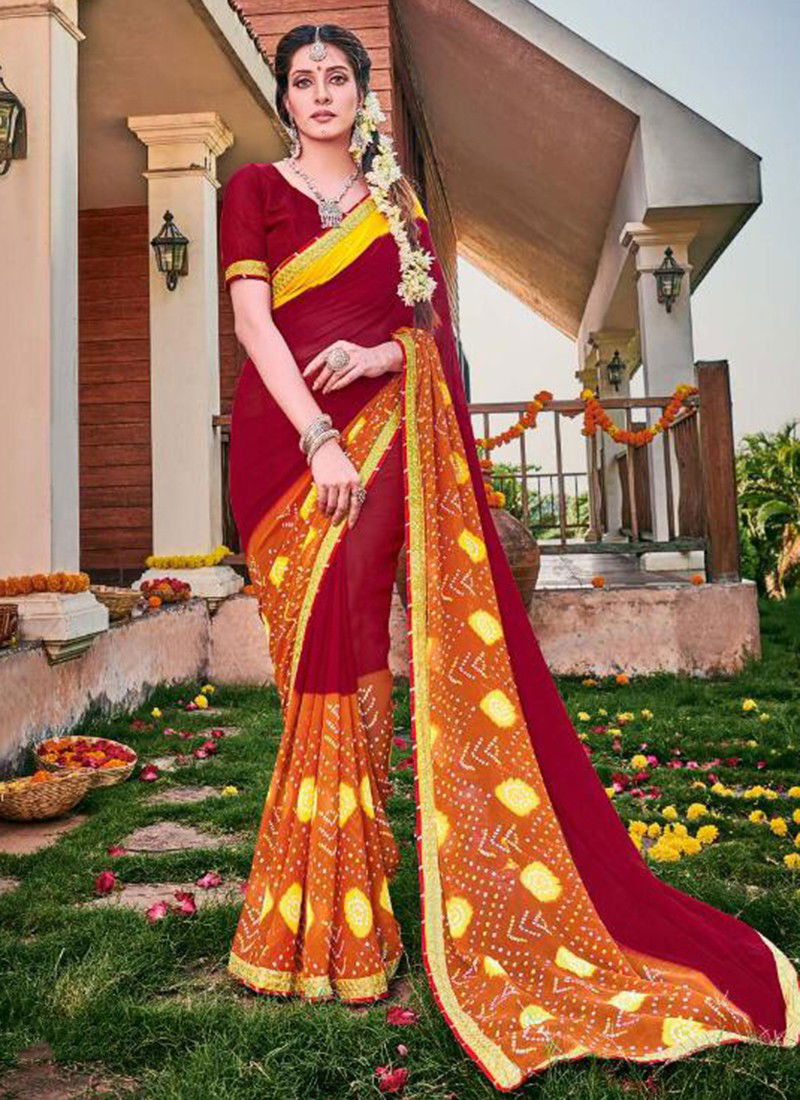 ALVEERA BANDHEJ Fancy Designer Georgette With Embroidery Border Festive Wear saree Collection